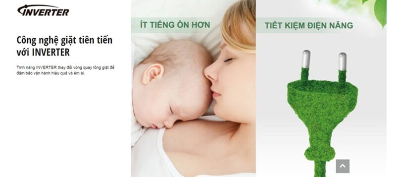 Máy giặt Panasonic 9kg inverter NA-129VG6WV2 vận hành êm ái