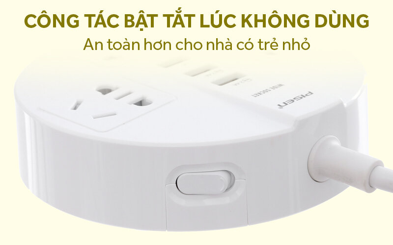 Ổ cắm điện 3 lỗ 3 USB 1.8m Pisen KY-33 Trắng Ổ cắm điện 3 lỗ 3 USB 1.8m Pisen KY-33 Trắng