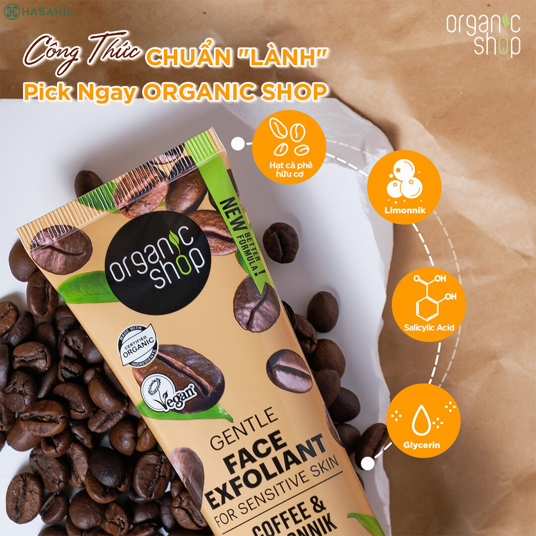 Tẩy Da Chết Cho Mặt Organic Shop Chiết Xuất Cà Phê  