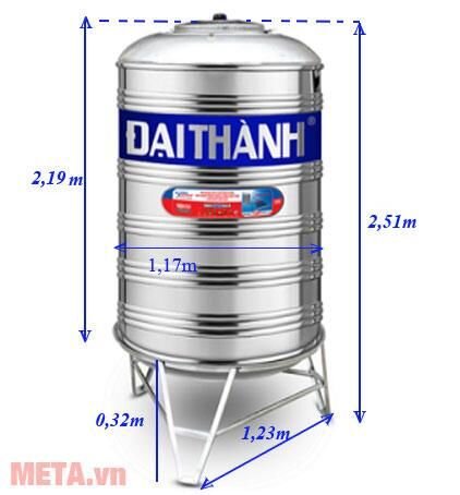 Bồn nước inox Đại Thành I2.500 đứng (ϕ1200) - SUS 304 2500 lít