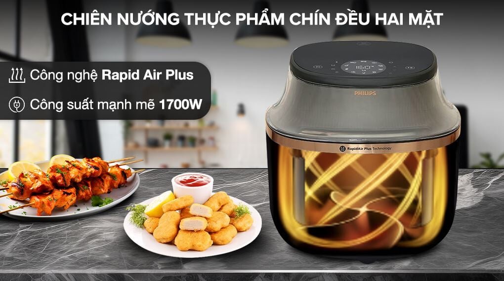 Nồi chiên Philips NA332/00 ứng dụng công nghệ Rapid Air Plus hiện đại, công suất mạnh mẽ