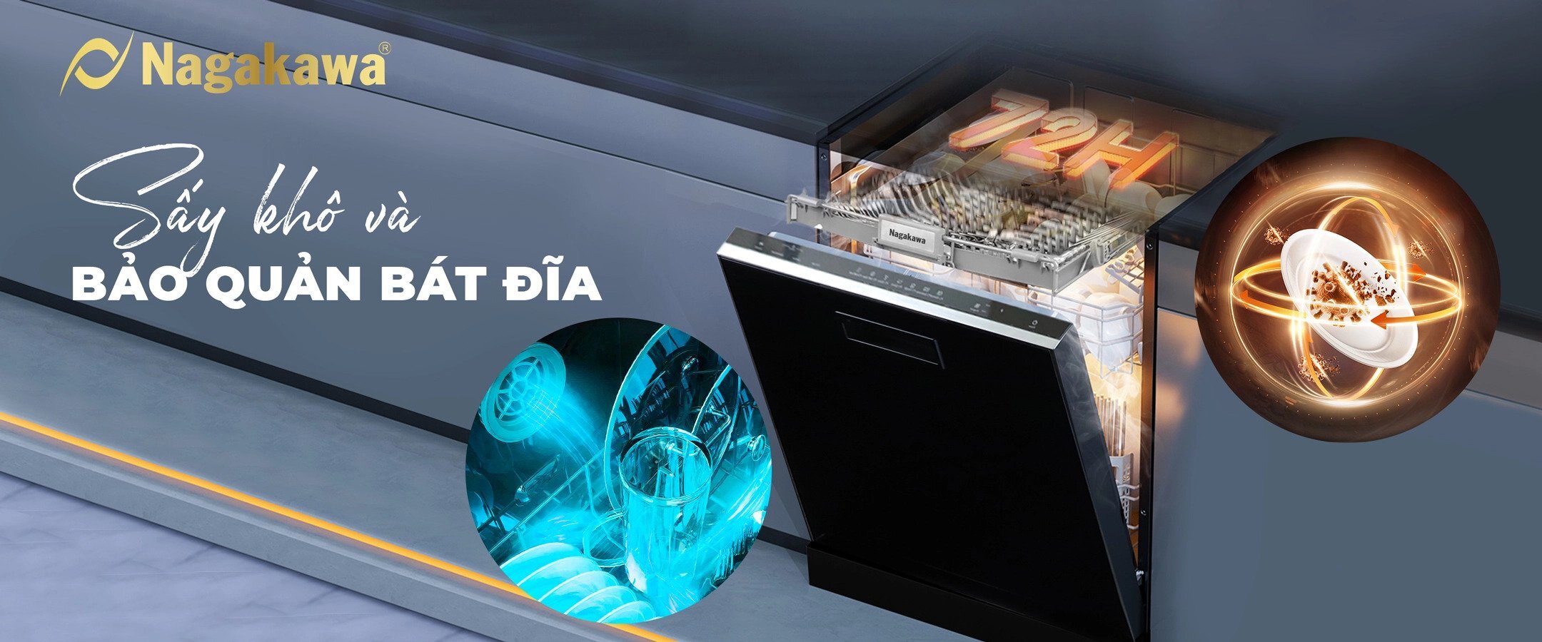 Máy rửa bát cao cấp Nagakawa NK15D05M ứng dụng công nghệ sấy hiện đại