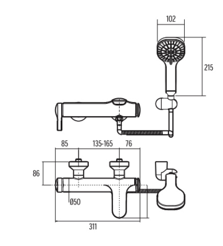 Bản vẽ kỹ thuật vòi sen tắm đứng nóng lạnh AMERICAN STANDARD WF-6811