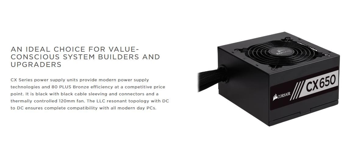 Nguồn máy tính Corsair CX650 (80 Plus Gold/ Màu Đen)