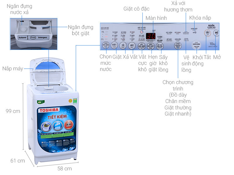 Máy giặt Toshiba 10 kg AW-G1100GV WB Máy giặt Toshiba 10 kg AW-G1100GV WB