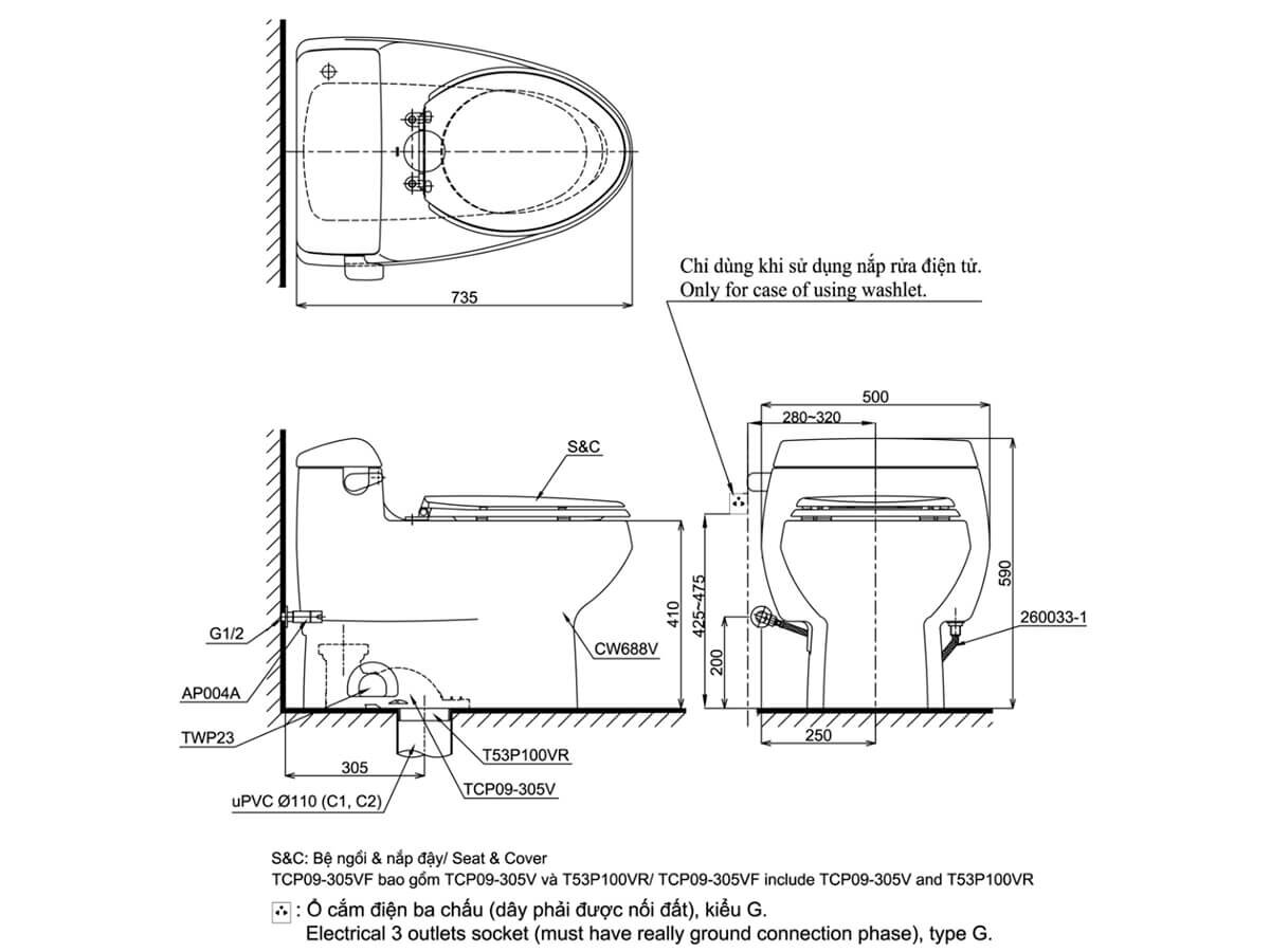 Bồn cầu TOTO 1 khối MS688T3