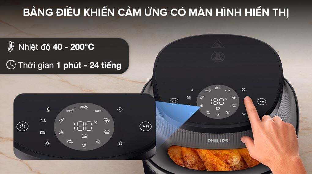 Bảng điều khiển cảm ứng của nồi chiên không dầu NA332/00 điều chỉnh linh hoạt nhiệt độ và thời gian Bảng điều khiển cảm ứng của nồi chiên không dầu NA332/00 điều chỉnh linh hoạt nhiệt độ và thời gian