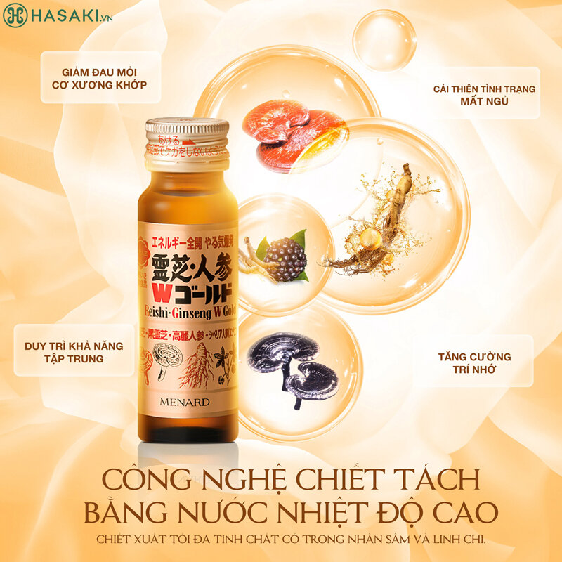 Nước Uống Menard Reishi Ginseng W Gold Sâm Linh Chi Hỗ Trợ Tăng Lực 10 Chai