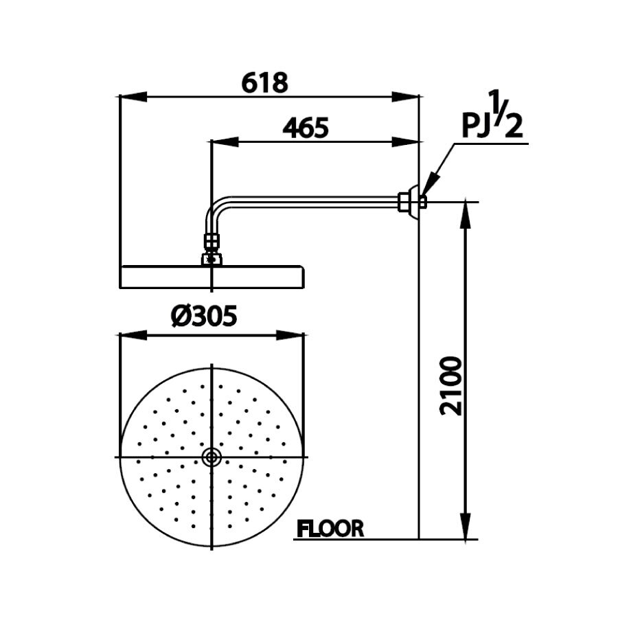 Bản vẽ kỹ thuật bát sen mưa COTTO Z46X3 gắn tường