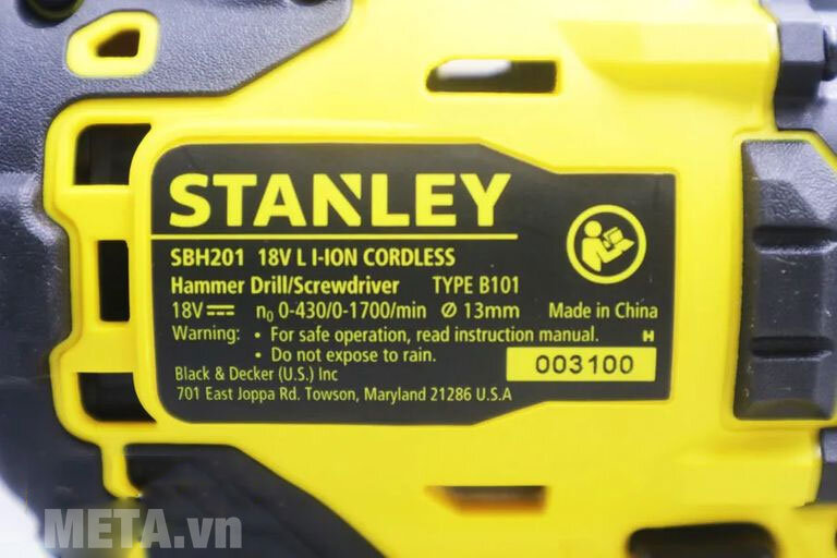 Thông số máy khoan động lực dùng pin Stanley SBH201N Máy khoan pin
