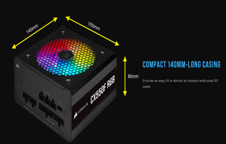 Power 550W Corsair CX550F RGB Black 80 Plus Bronze | Thiết kế gọn nhẹ