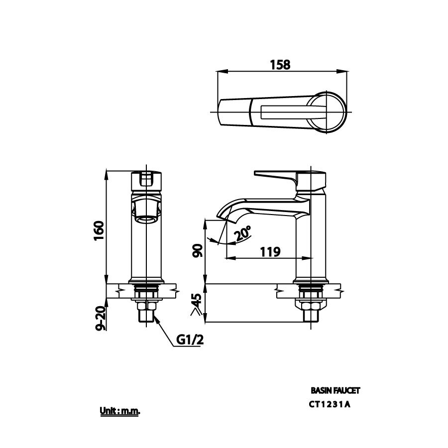 Bản vẽ kỹ thuật vòi lavabo lạnh COTTO CT1231A