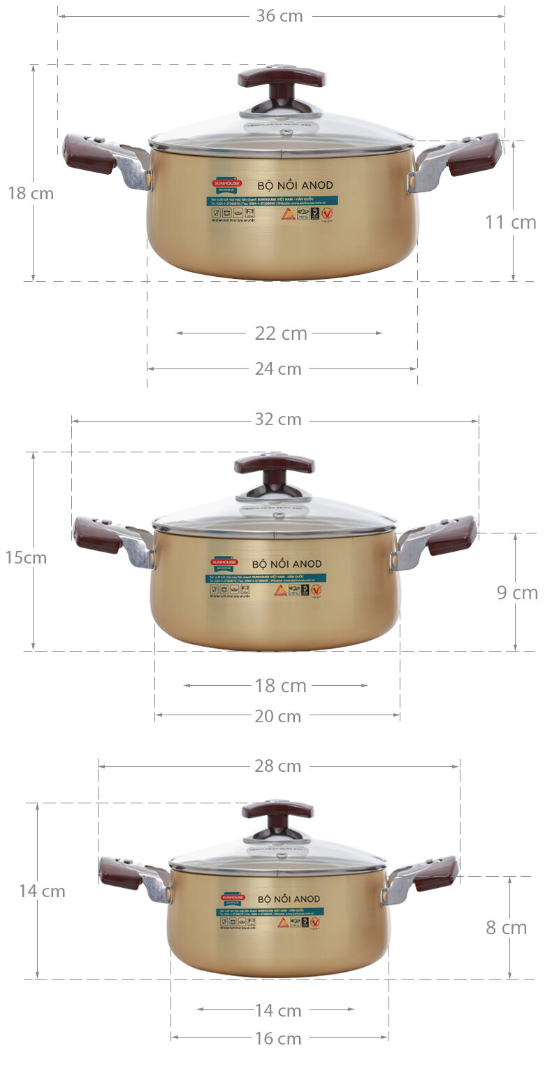 Bộ 3 nồi nhôm anod Sunhouse SH6634 Bộ 3 nồi nhôm anod Sunhouse SH6634