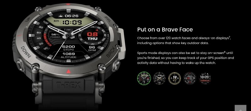 Amazfit T-Rex Ultra các tùy chọn màn hình