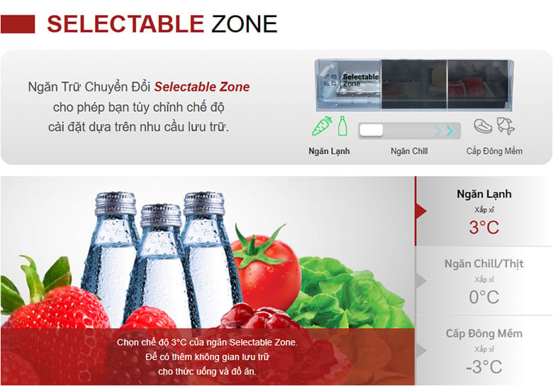 Tủ lạnh Hitachi HRTN6379SGBKVN có ngăn Selectable Zone thay đổi nhiệt độ linh hoạt