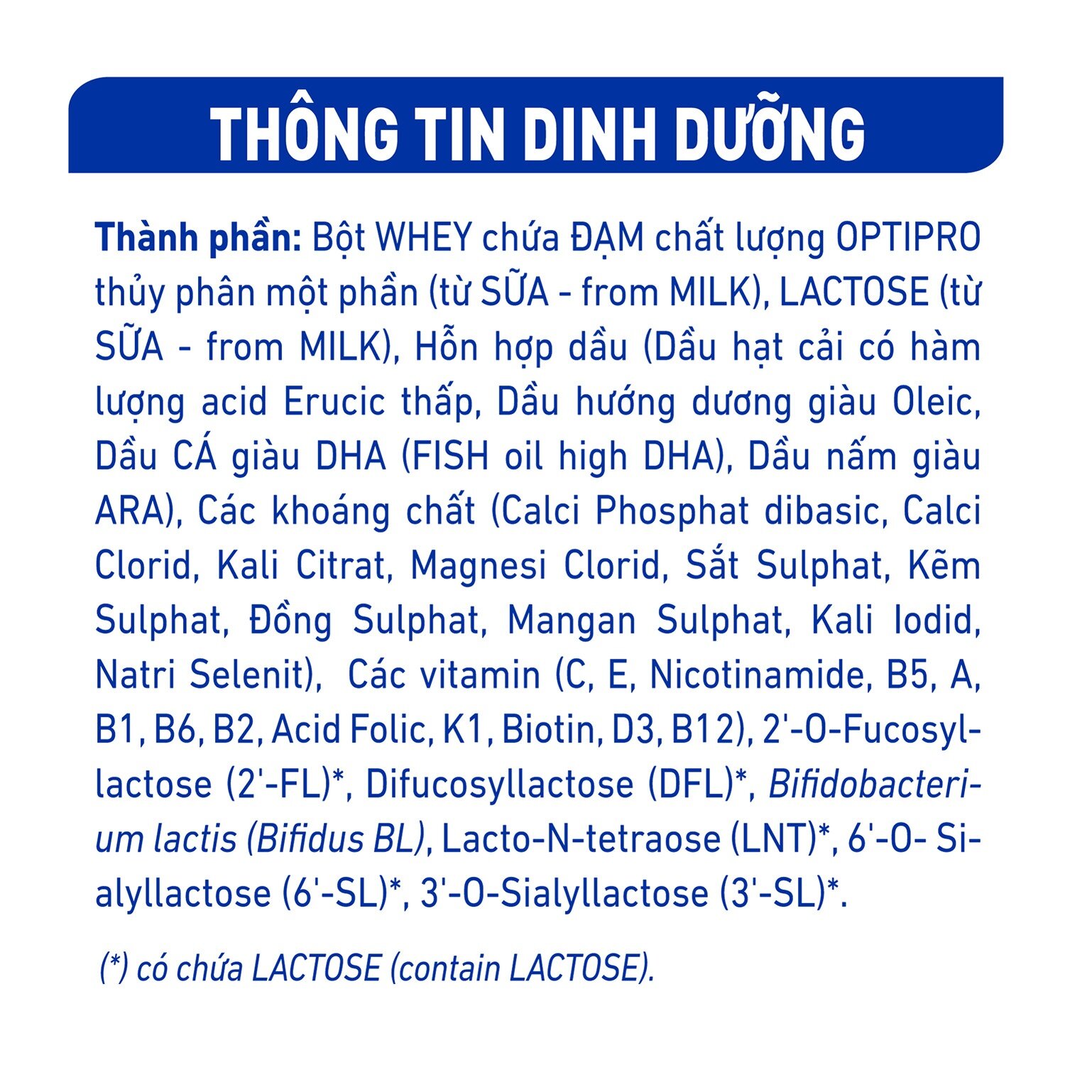Bảng thành phần sữa Nan Supreme Pro 2 5HMO