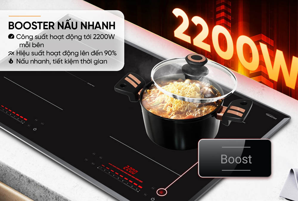 Bếp Đôi Điện Từ Mama MMB82172-MMC tăng tốc thời gian nấu