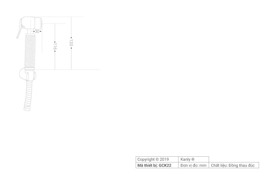 Bản vẽ kỹ thuật vòi xịt bồn cầu Kanly GCK22