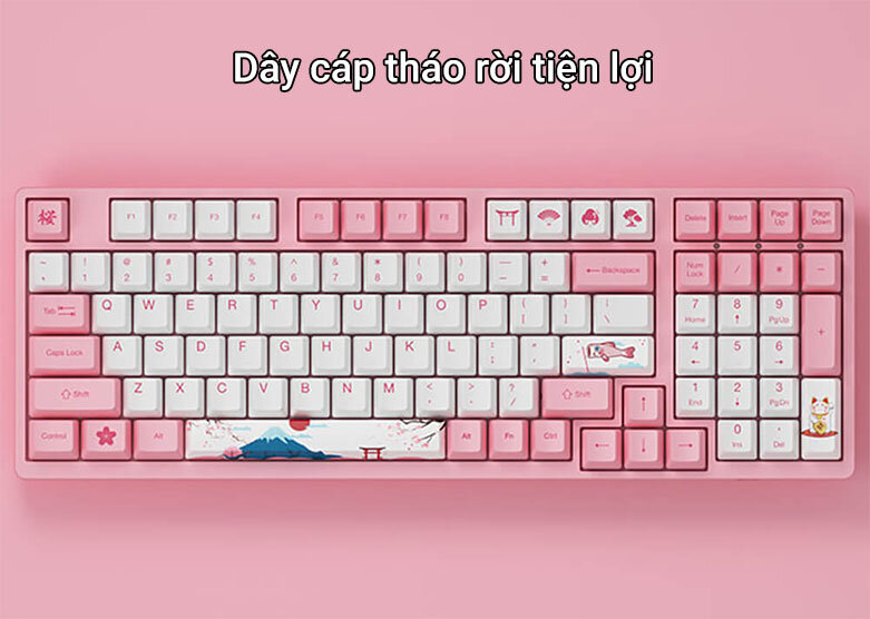 Bàn phím cơ Akko 3098 World Tour Tokyo (Akko Pink Switch V2)| Dây cáp tháo rời tiện lợi