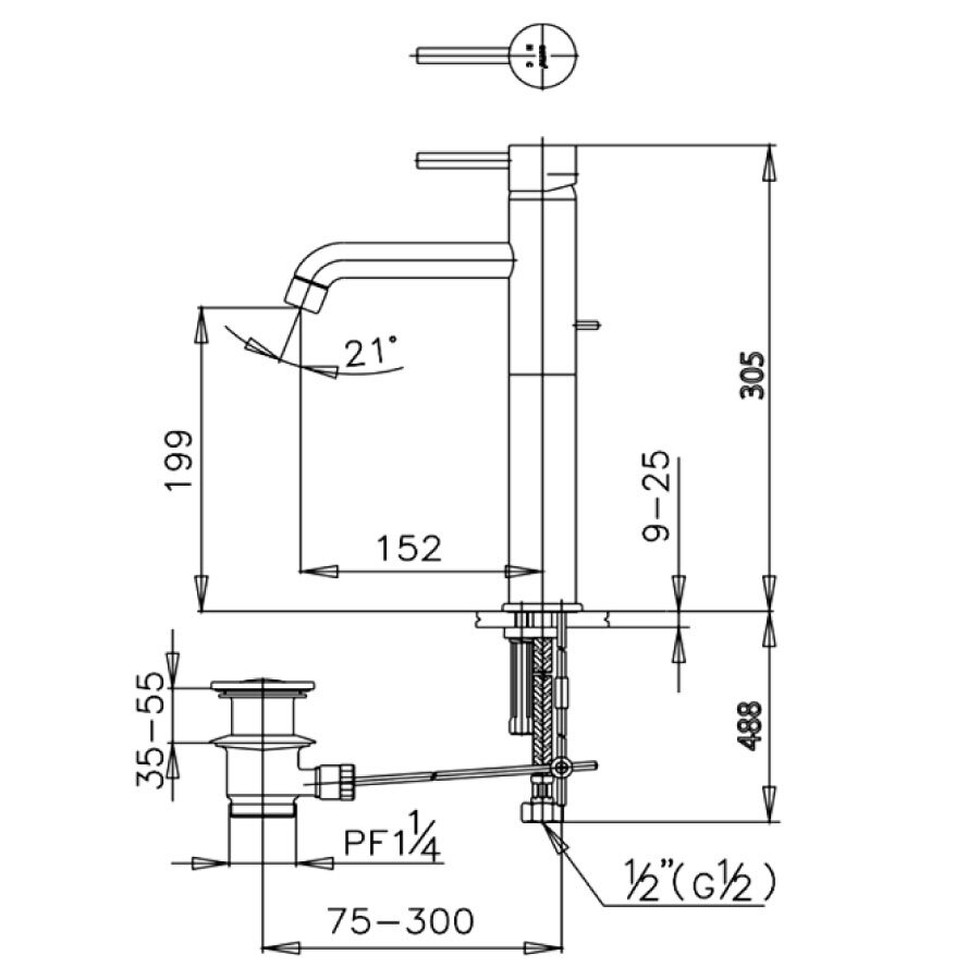 Bản vẽ kỹ thuật vòi lavabo nóng lạnh COTTO CT542AY