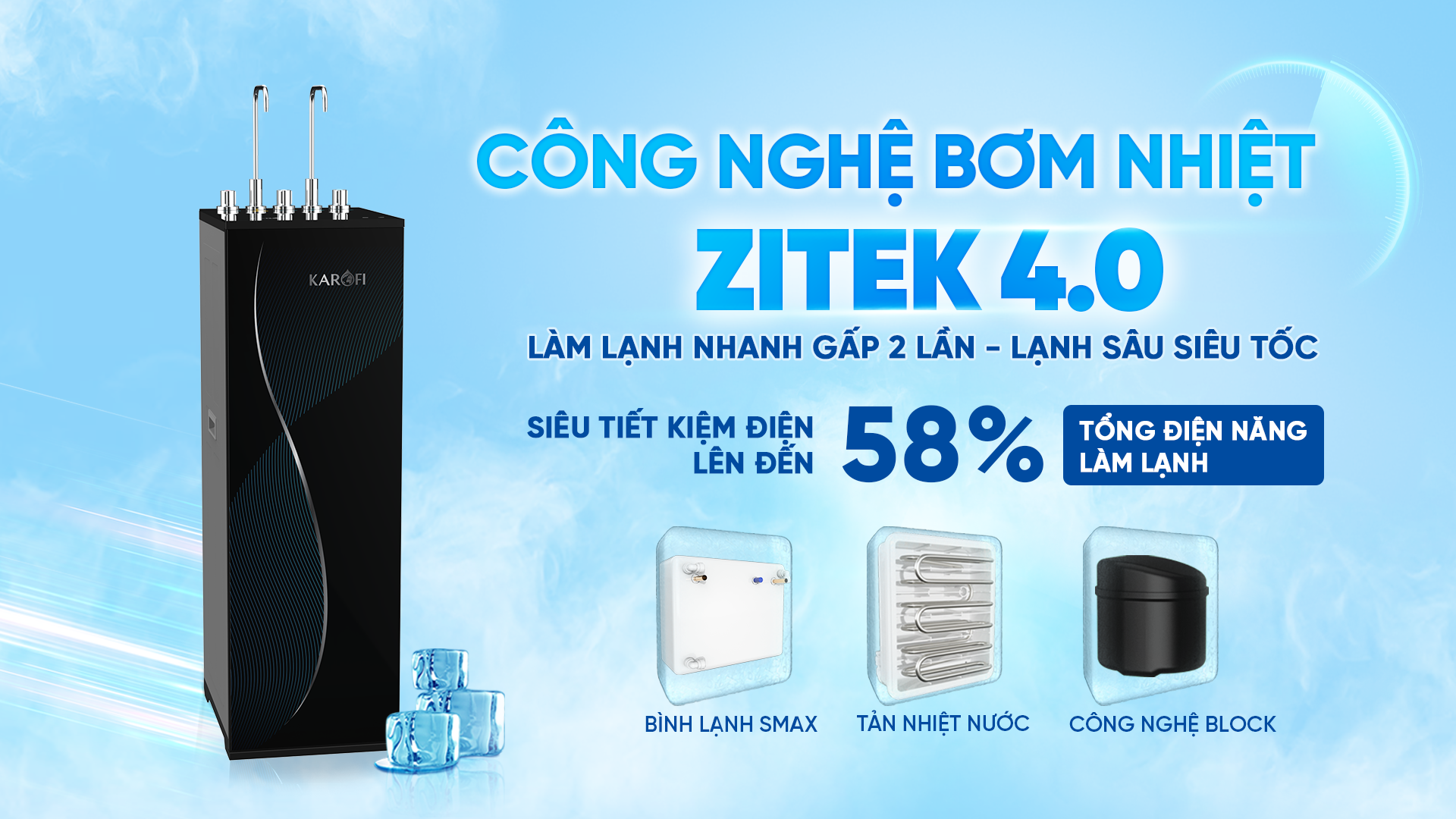 Máy lọc nước nóng lạnh Karofi KAD-D69 làm lạnh bằng block