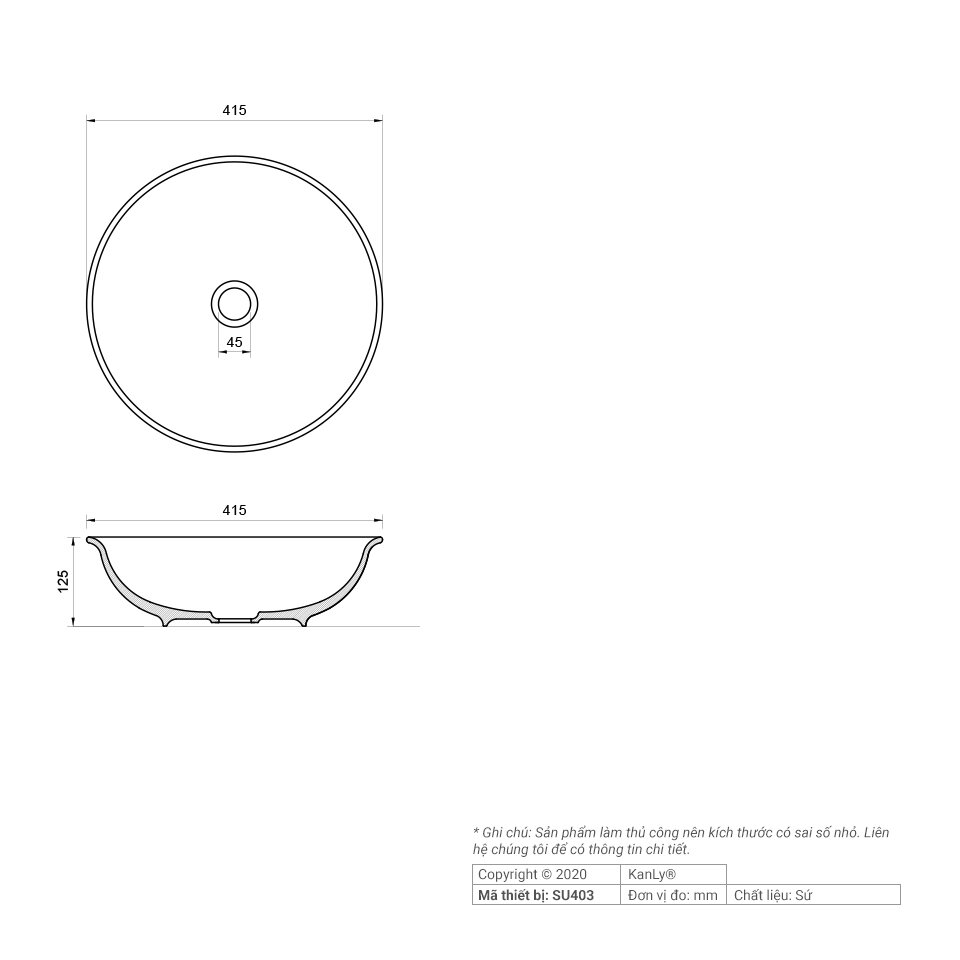 Chậu rửa mặt lavabo sứ hoa văn Kanly SU403