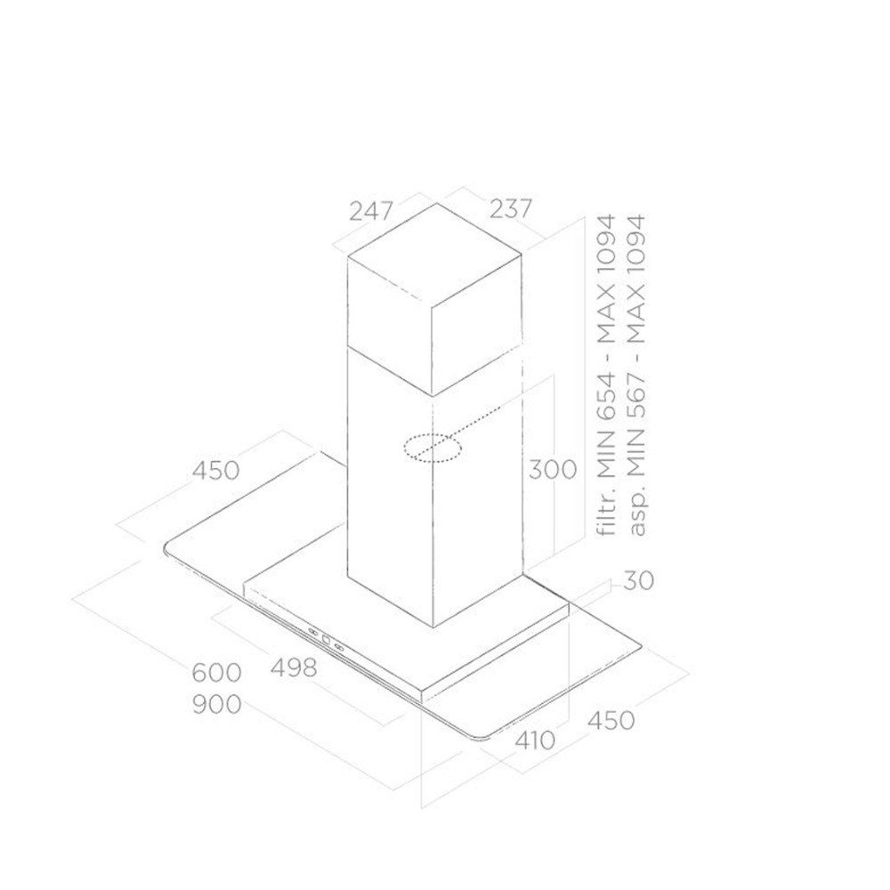 Bản vẽ Máy hút mùi áp tường ELICA TRIBE A IX/A/90 - PRF0150291
