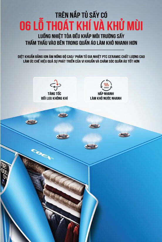 Trên nắp máy sấy quần áo Coex CD 6109 có lỗ thoát hơi