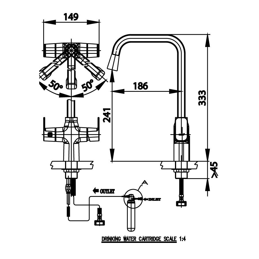 Bản vẽ kỹ thuật vòi bếp COTTO nước lạnh CT1109A