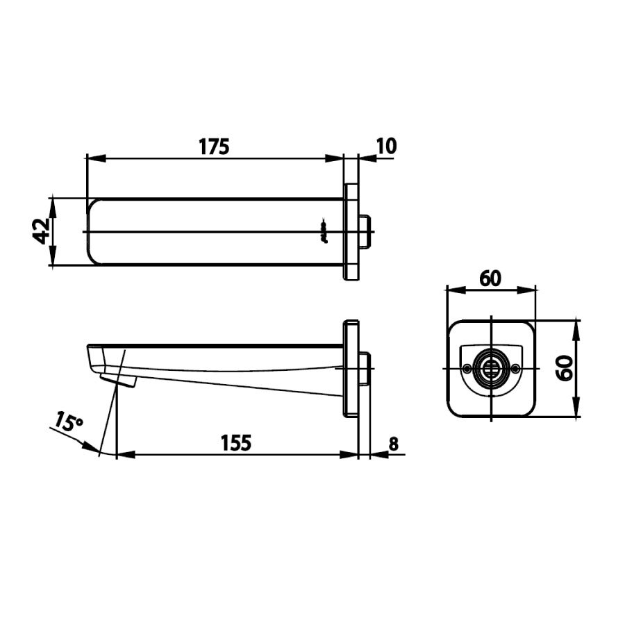 Bản vẽ kỹ thuật vòi xả bồn COTTO gắn tường CT617