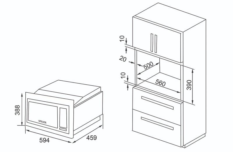 Kích thước Lò vi sóng Spelier SP-8206EU