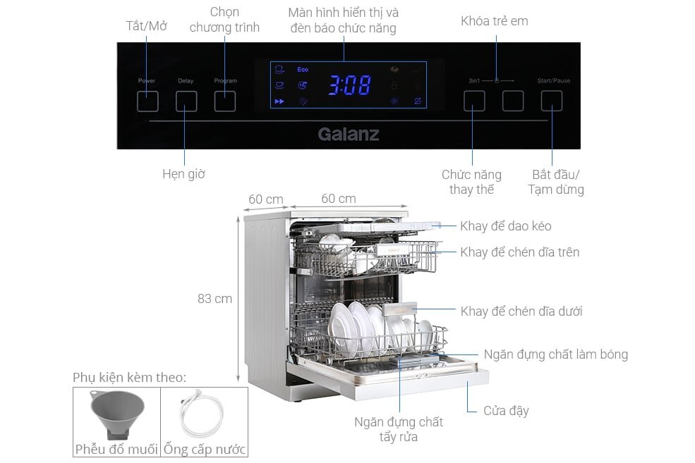 Cấu tạo của máy rửa bát Galanz W60B1A401M-AE5(SS)