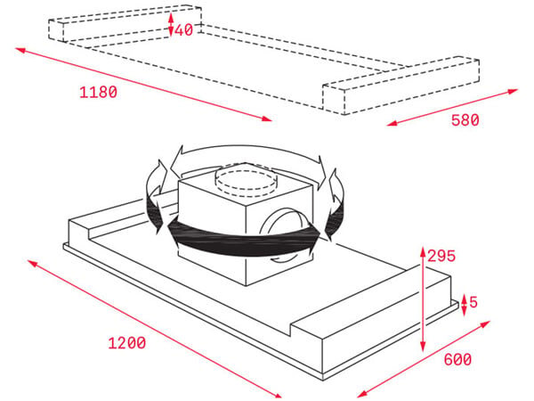 Kích thước lắp đặt máy hút mùi đảo Teka DHT 1285 Máy hút mùi đảo Teka DHT 1285