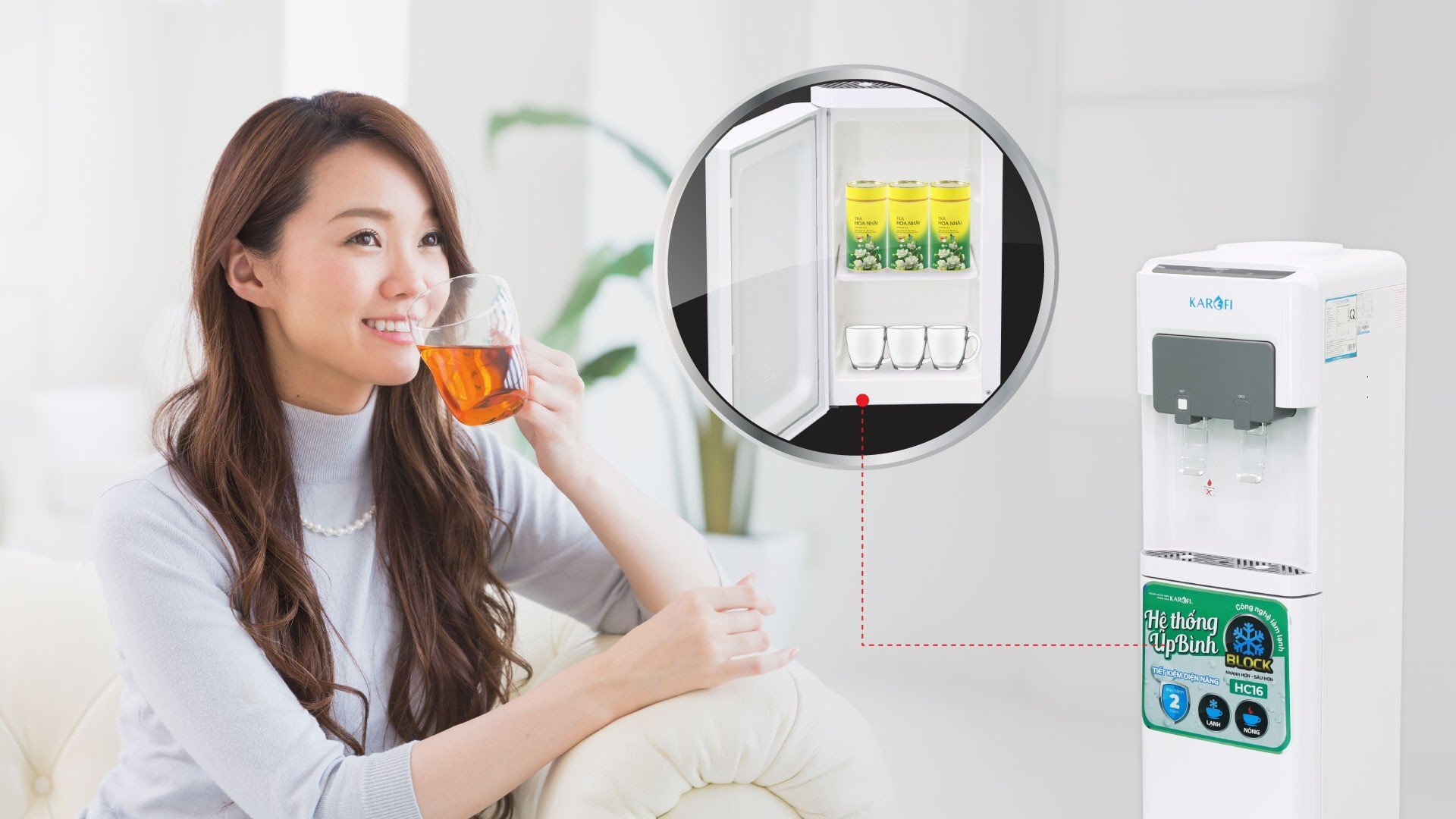 Cây nước nóng lạnh úp bình Karofi HC16 có khoang chứa đồ tiện dụng Cây nước nóng lạnh úp bình Karofi HC16 có khoang chứa đồ tiện dụng
