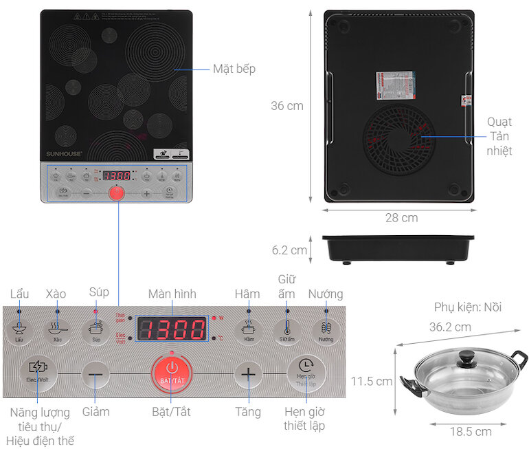 Bếp từ dương 1 vùng nấu Sunhouse SHD6162