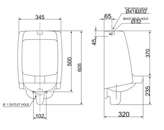 Bản vẽ kỹ thuật bồn tiểu nam American Standard VF-6401