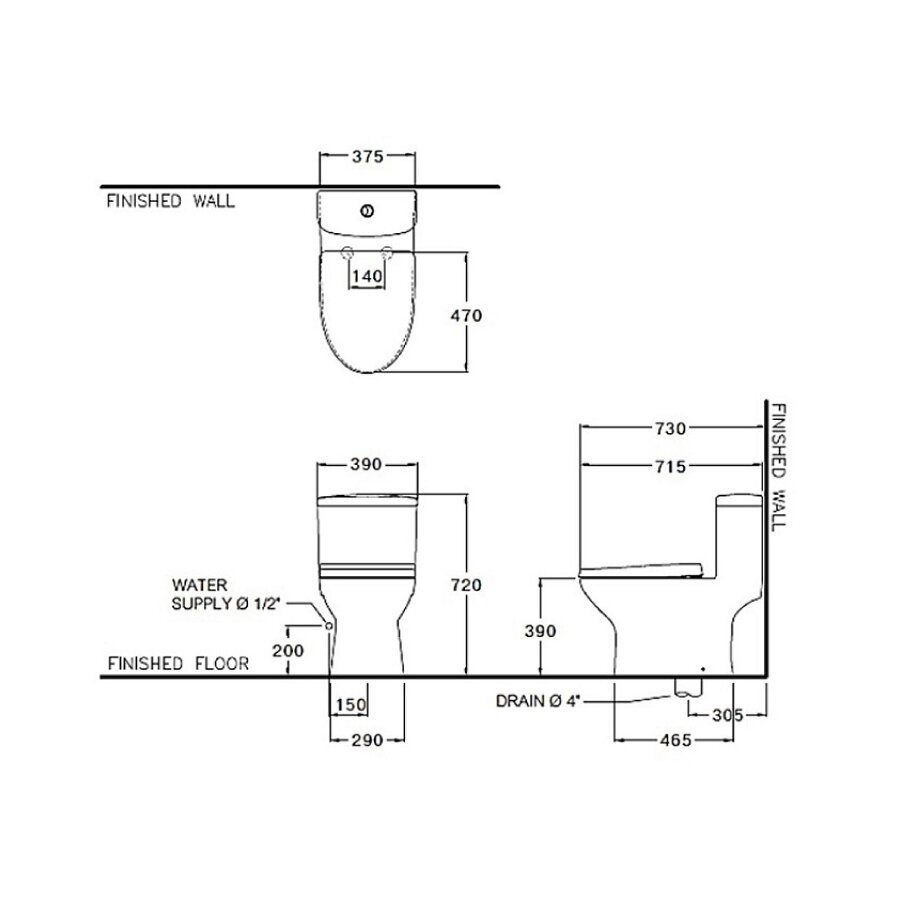 Bản vẽ kỹ thuật bồn cầu 1 khối nắp rửa cơ C105337(CN5)