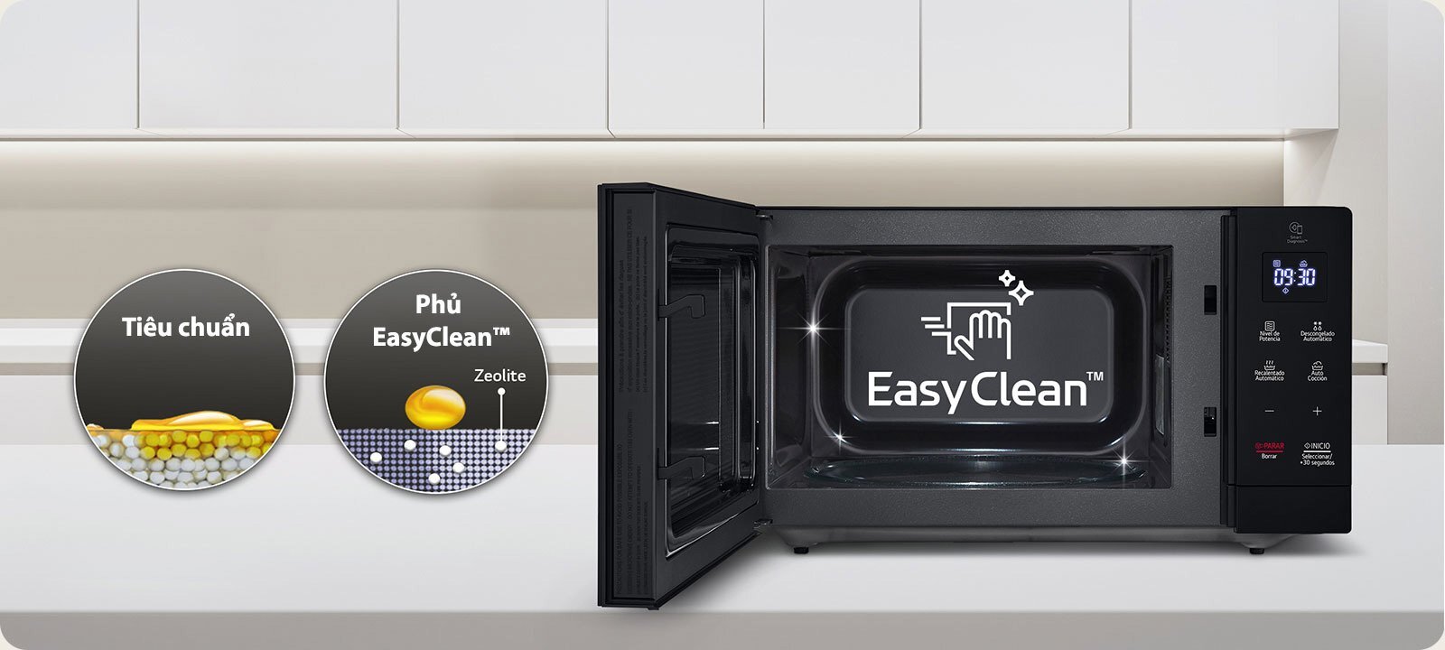 Lò vi sóng LG màu đen MS3032JAS với tính năng dễ dàng làm sạch