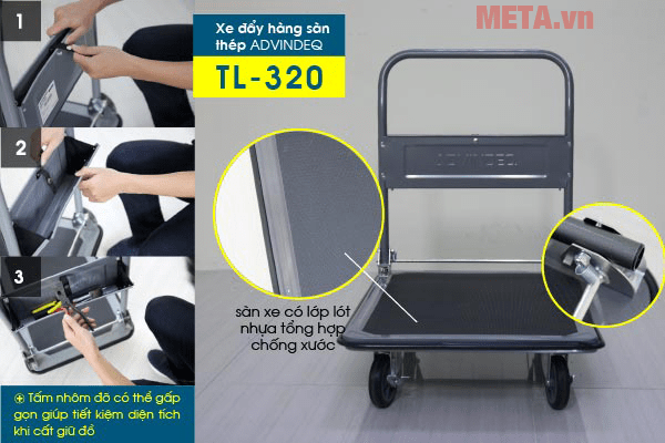 Xe đẩy hàng 4 bánh sàn thép Advindeq TL-320