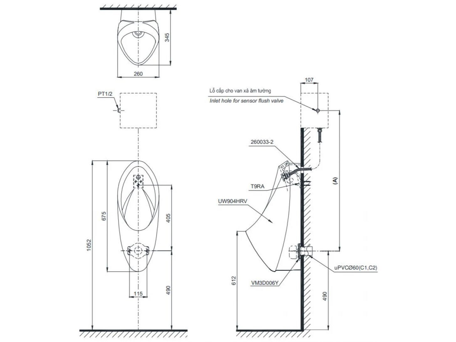 Kích thước của Toto UT904HR Toto UT904HR