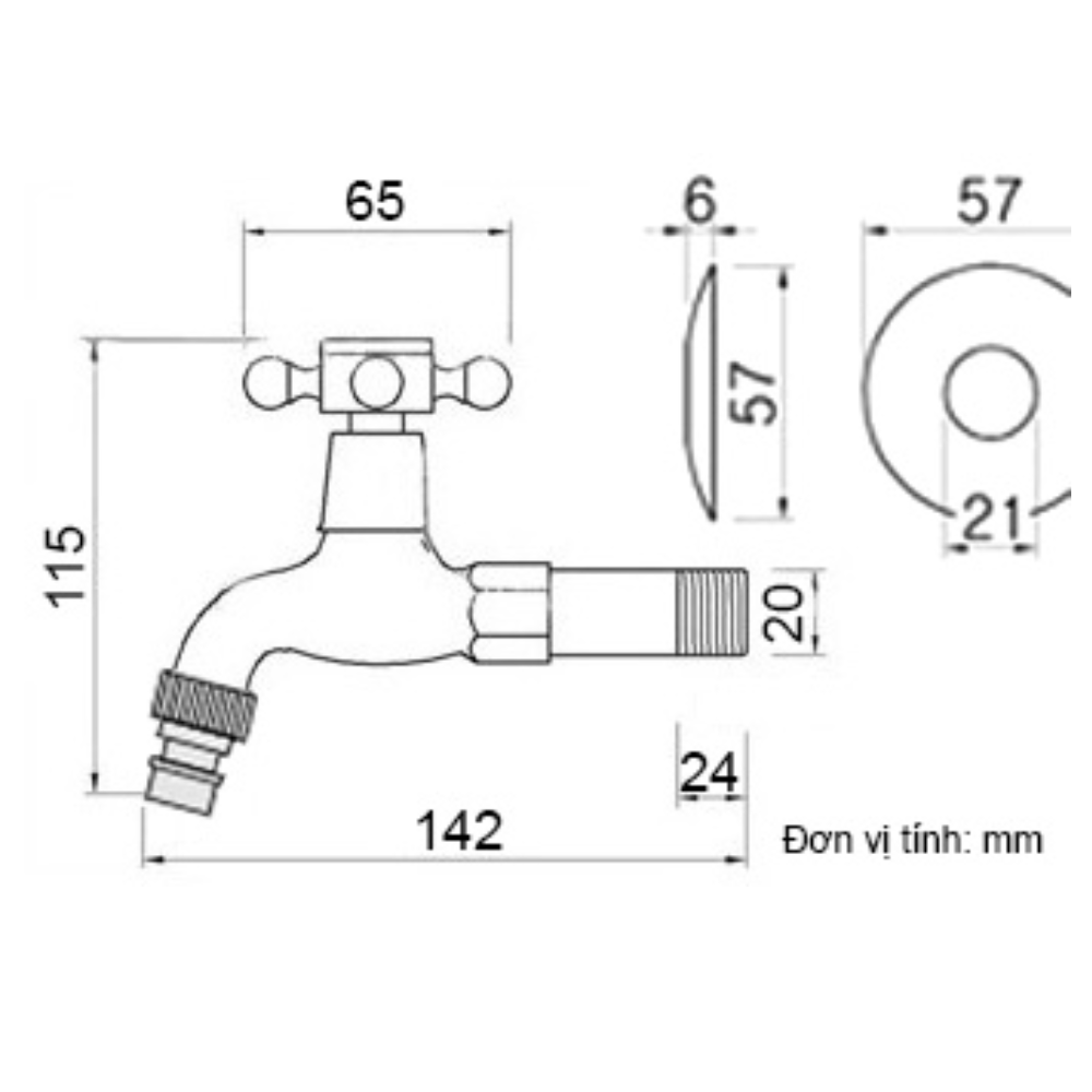 Bản vẽ kỹ thuật vòi nước lạnh Kanly GCT01 gắn tường