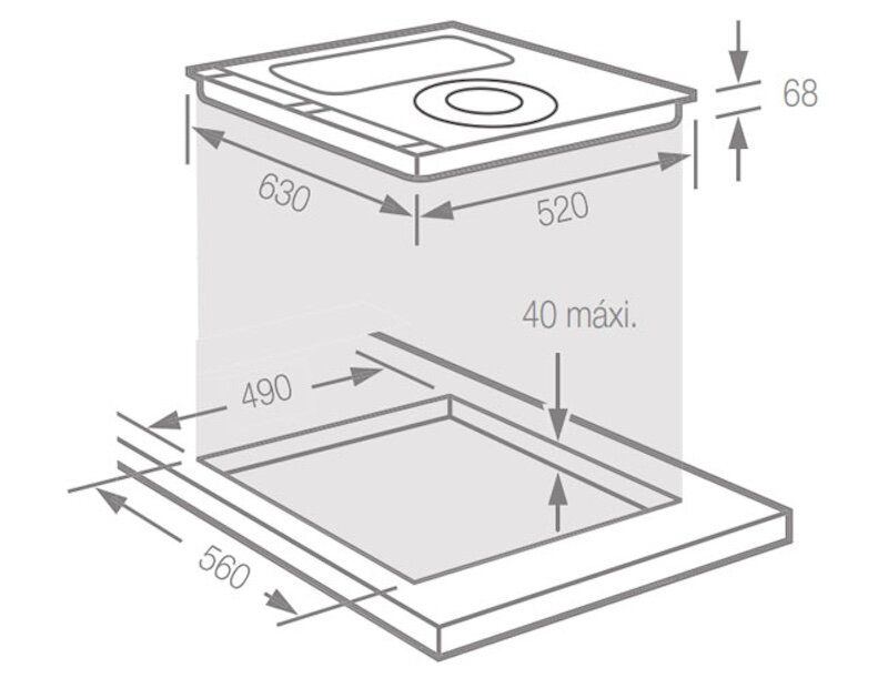 Kích thước lắp đặt bếp từ Fagor IF-ZONE33AS ( Ảnh: OSM).