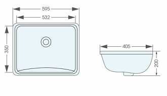 Bản vẽ kỹ thuật của chậu lavabo ATMOR AT3101 âm bản