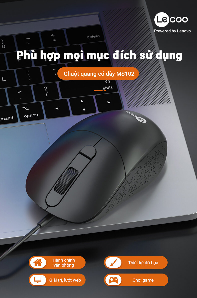Chuột Lecoo MS102 đen (USB) 2