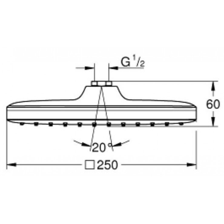 Bản vẽ kỹ thuật bát sen vuông Tempesta Cube 250 Grohe 26685000