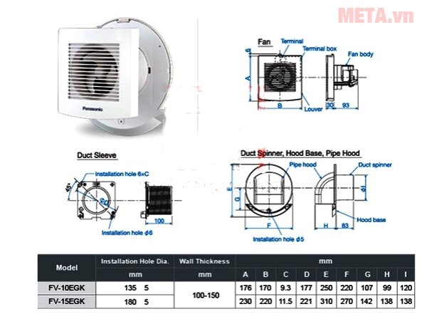 Quạt hút gắn tường Panasonic FV-15EGK (có nắp che mưa) Quạt hút gắn tường Panasonic FV-15EGK (có nắp che mưa)