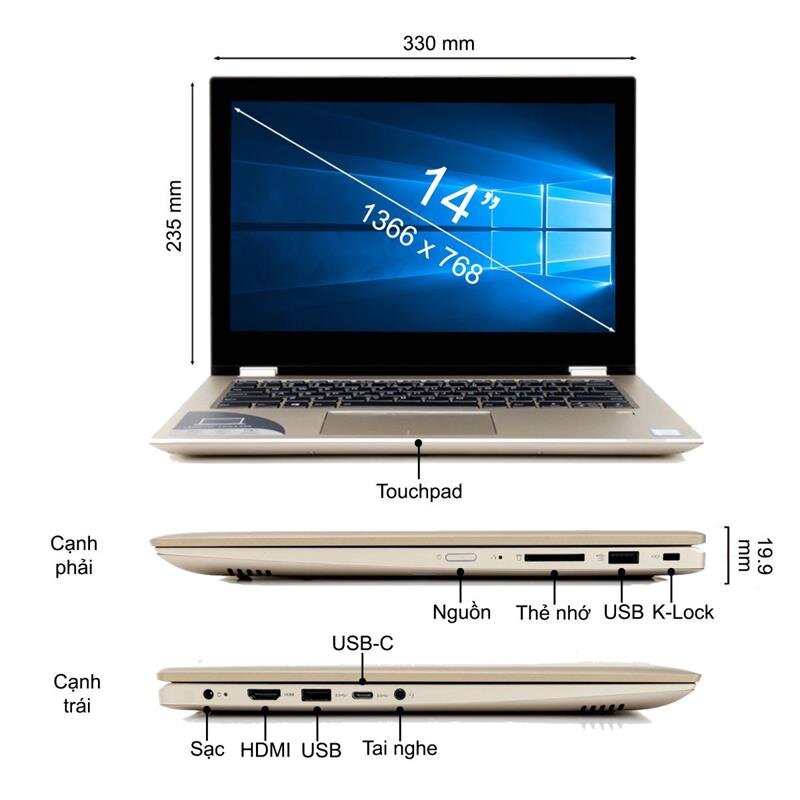 Laptop Lenovo Yoga 520-14IKB(80X80108VN) Core i3 Kabylake, Win10,Gold