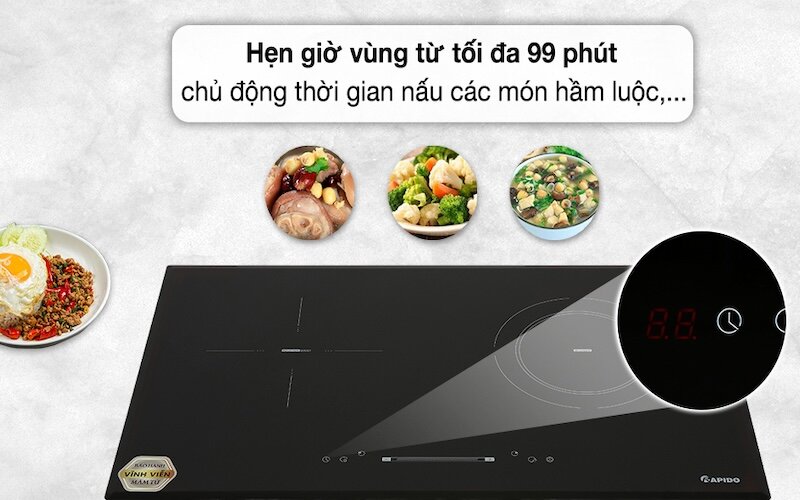 Một số tiện ích của bếp điện từ hồng ngoại Rapido RC4200DS (Ảnh: dienmayxanh).