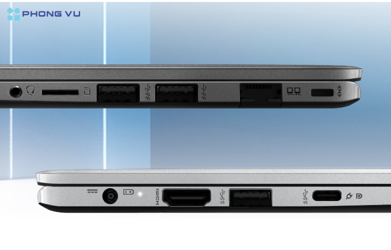 Đầy đủ các cổng kết nối từ USB Type-C đến HDMI, đảm bảo kết nối tiện lợi với mọi thiết bị ngoại vi.