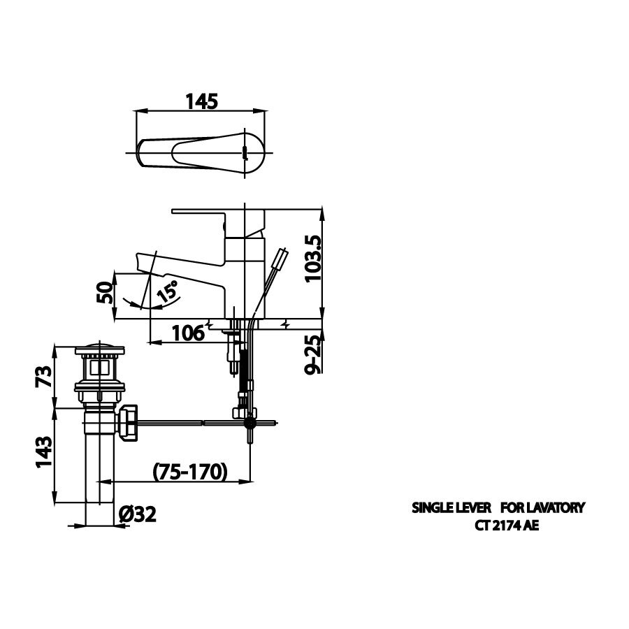 Bản vẽ kỹ thuật vòi lavabo nóng lạnh COTTO CT2174AE